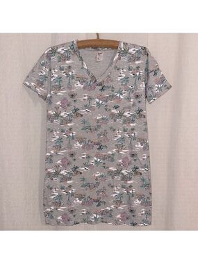 anko 4 Gray White Pink Green Black Blue Beach Scapes Cotton V Neck Sleep Shirt